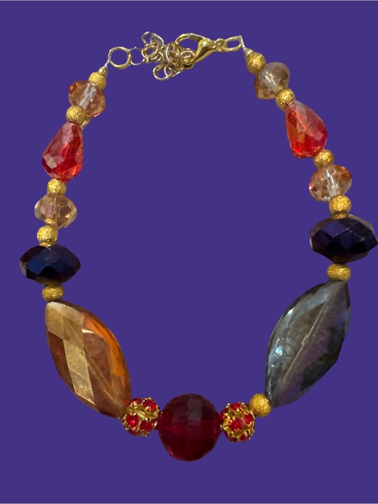 Jewelry - Multi-Color Faceted Bead Bracelet - Red, Amber & Blue